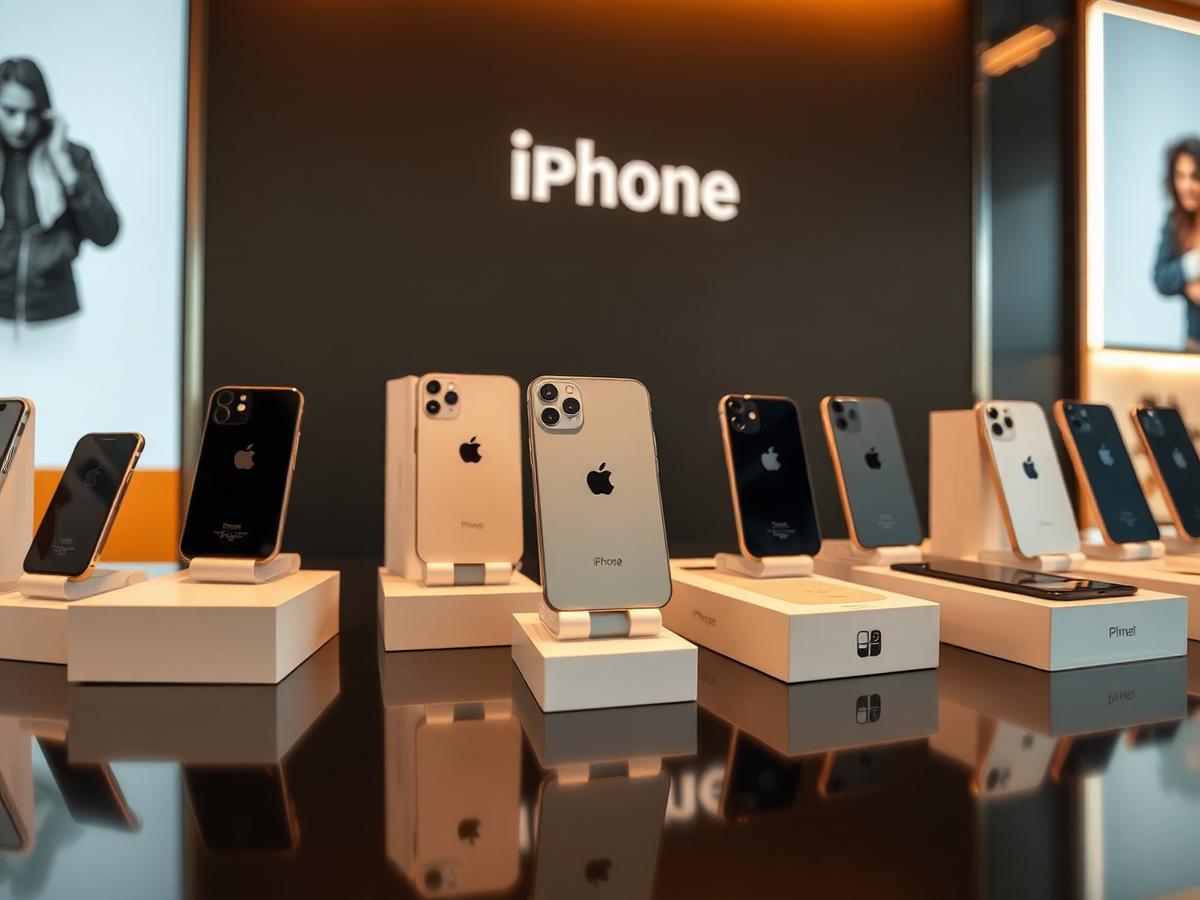 iPhones seminovos e lacrados expostos na loja